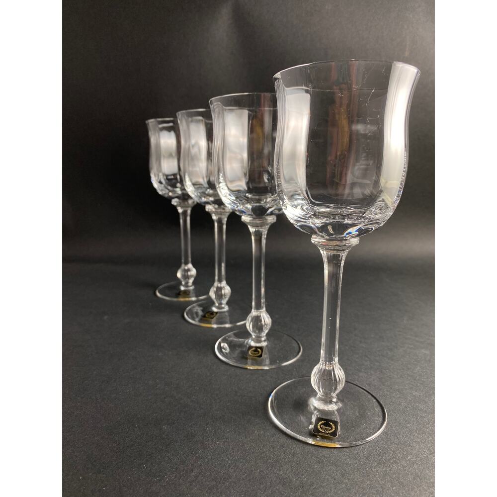 Set of 4 Carico Chantilly Crystal Wine Glasses – Elegant West German Ribbed Stem